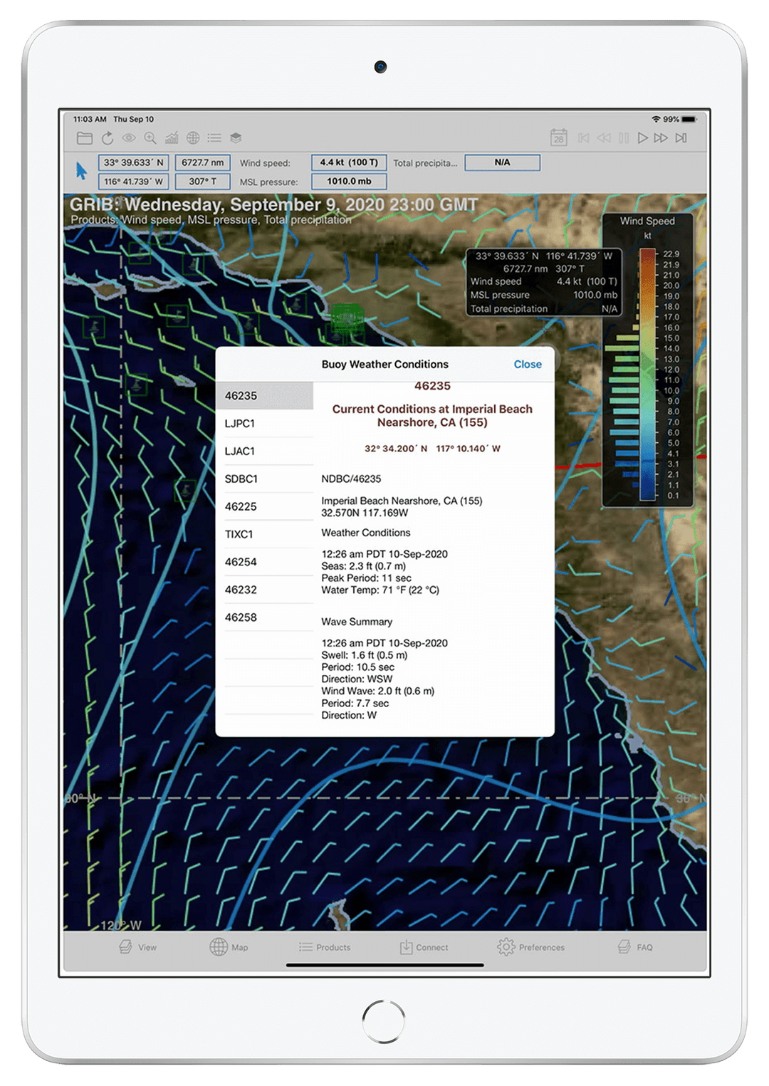 Saga Explorer Buoy Report on Ipad