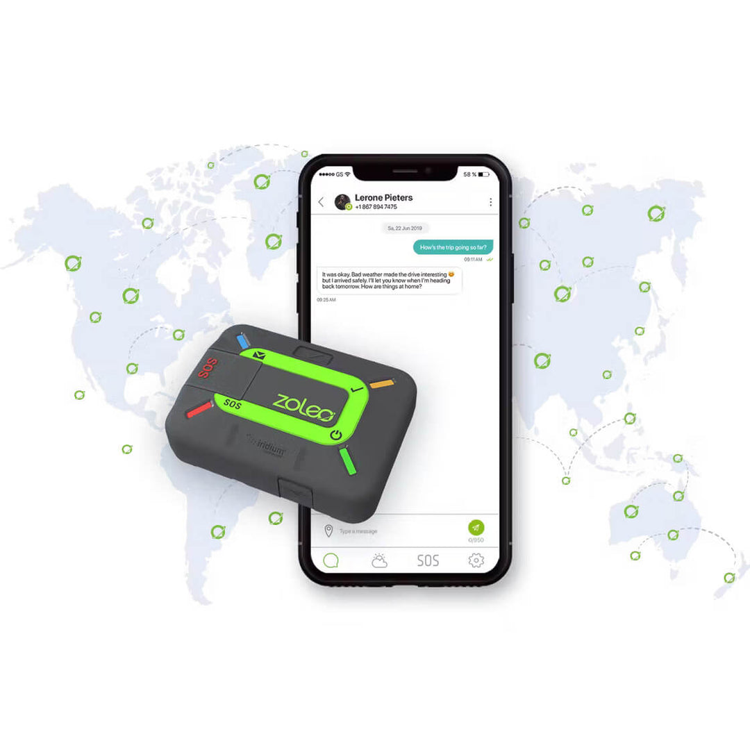 ZOLEO map with device and smartphone app