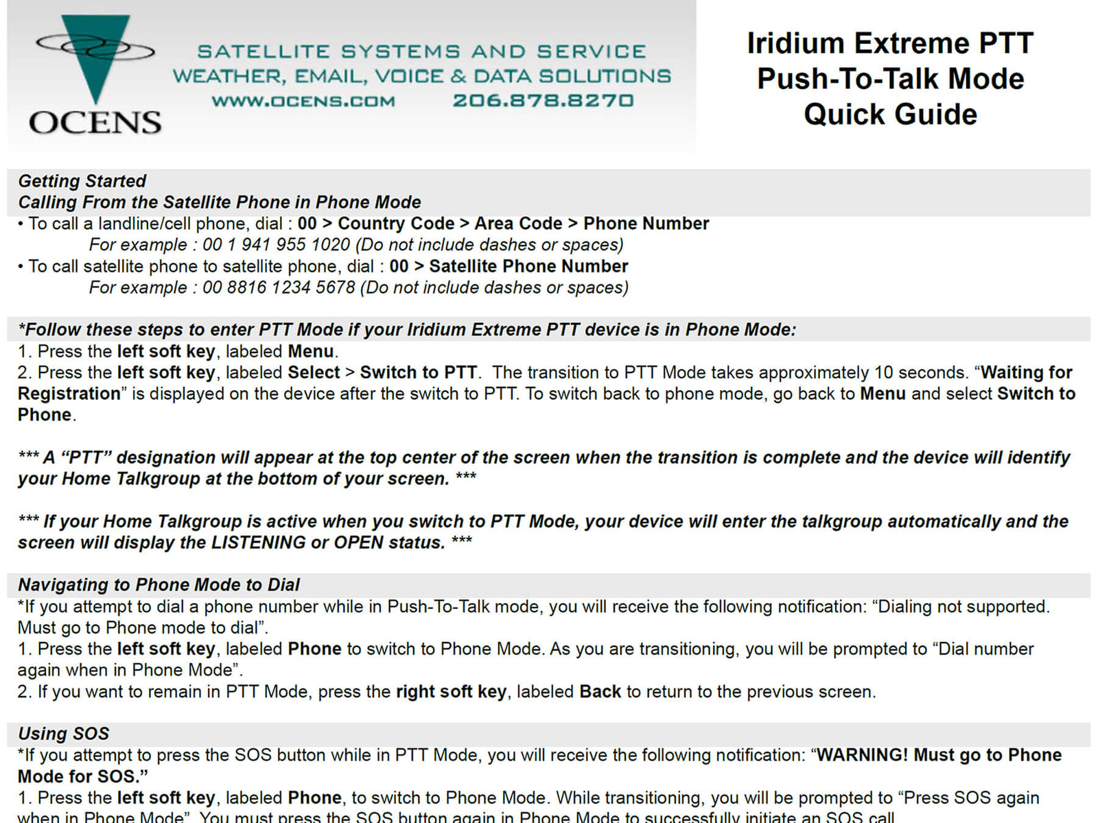 Iridium Extreme PTT Push-To-Talk Mode Quick Guide