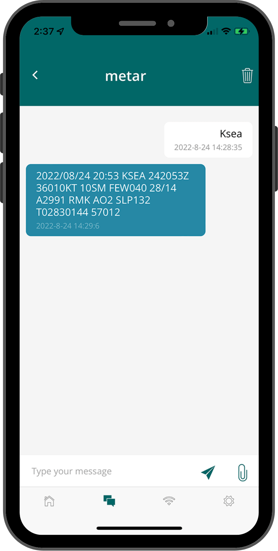 OneMessage app aviation METAR observational on smartphone