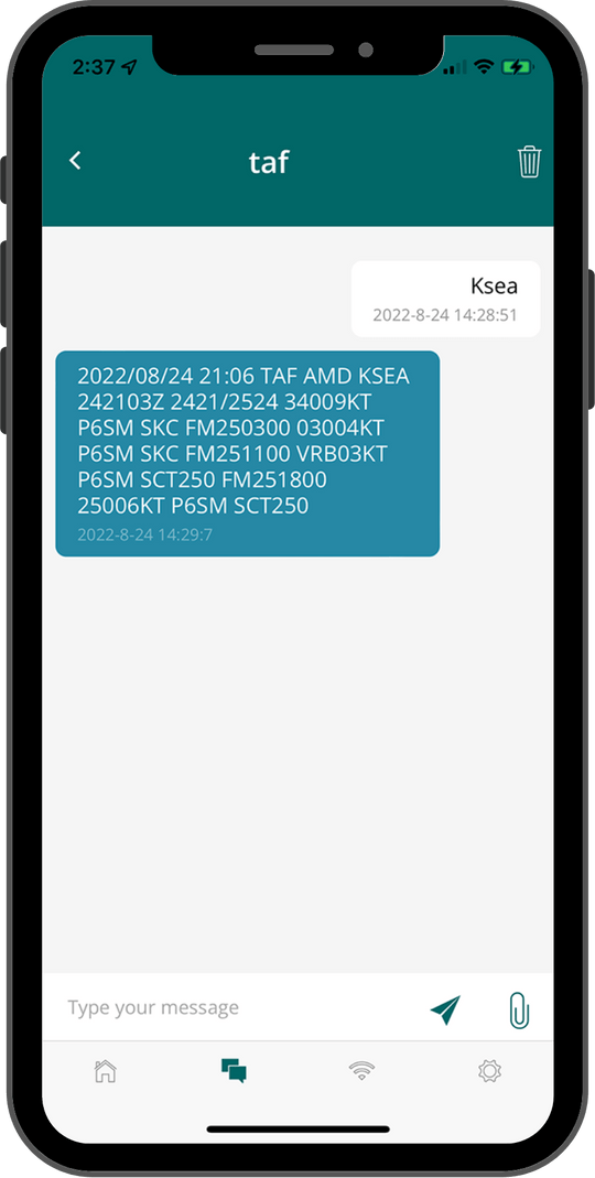 OneMessage app TAF forecast data on smartphone